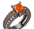 Bridal Ring Set — Princess Cut Orange Sapphire, Black Gold Finish, 925 Sterling Silver (2-Piece)