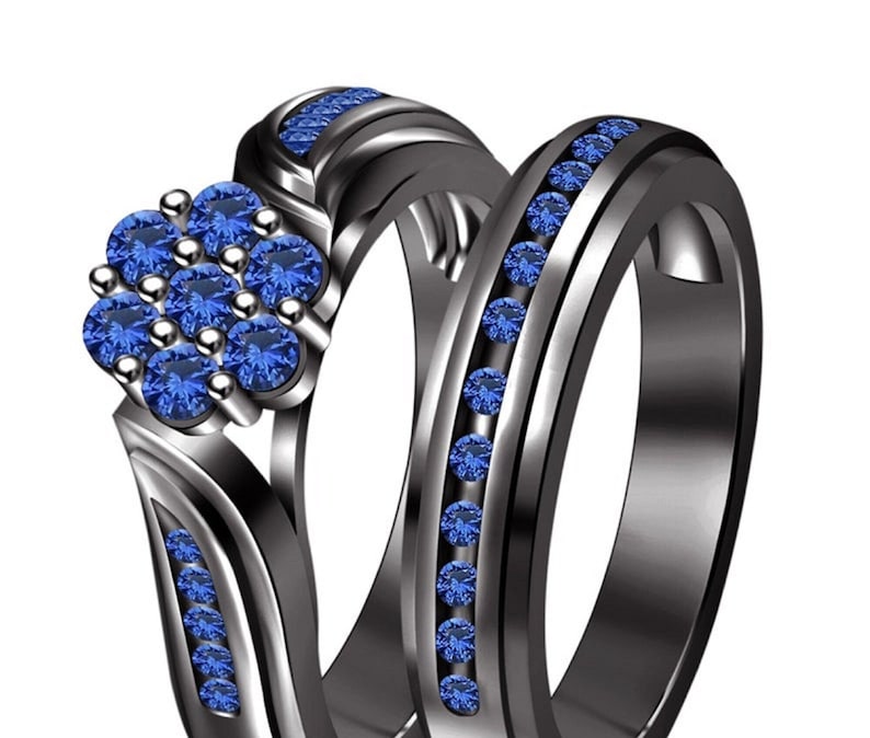 Bridal Ring Set — Round Cut Diamond, Black Gold Finish, 925 Sterling Silver (2-Piece)