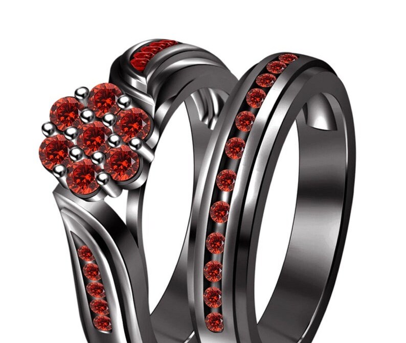 Bridal Ring Set — Round Cut Diamond, Black Gold Finish, 925 Sterling Silver (2-Piece)