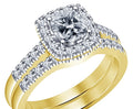 Bridal Ring Set — Cushion Cut Moissanite Halo, Yellow Gold Finish, 925 Sterling Silver (2-Piece)
