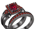 Bridal Ring Set — Emerald Cut Red Garnet Moissanite