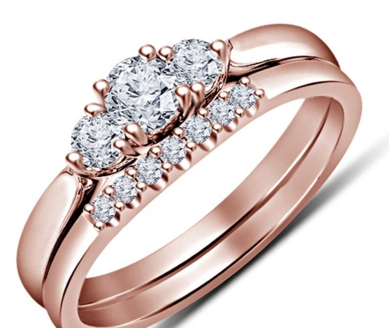 Bridal Ring Set — Classic Moissanite, Yellow Gold Finish, 925 Sterling Silver (2-Piece)