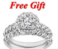 Bridal Ring Set — Round Flower Moissanite, White Gold Finish, 925 Sterling Silver (2-Piece)