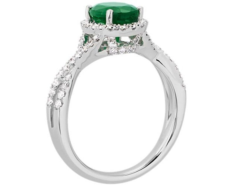 Engagement Ring — Oval Emerald Halo Twist, Yellow Gold Finish, 925 Sterling Silver