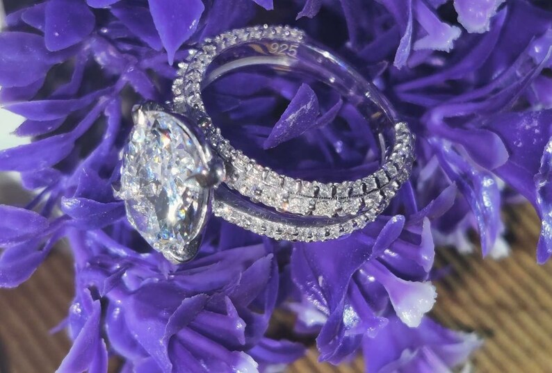 Bridal Ring Set — Oval Cut Moissanite, White Gold Finish, 925 Sterling Silver (2-Piece)