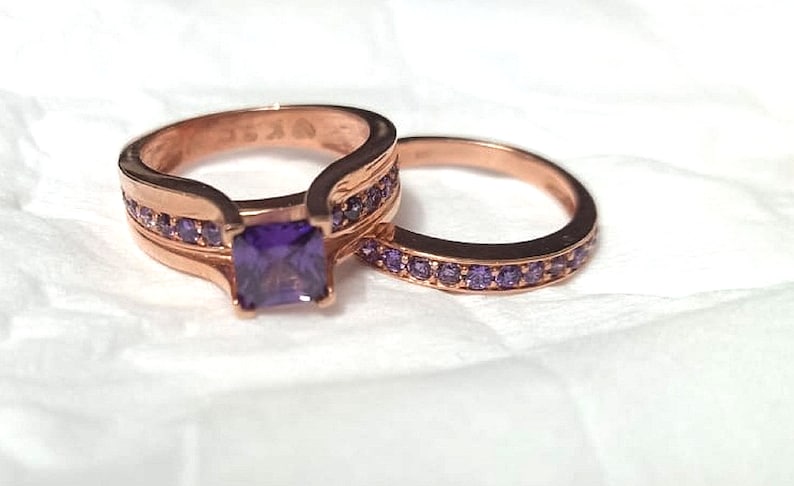 Bridal Trio Ring Set — Orange Sapphire, Black Gold Finish - view 2