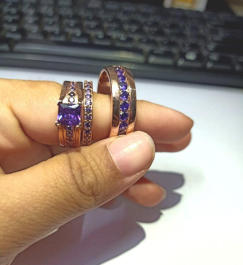 Bridal Trio Ring Set — Orange Sapphire, Black Gold Finish - view 4