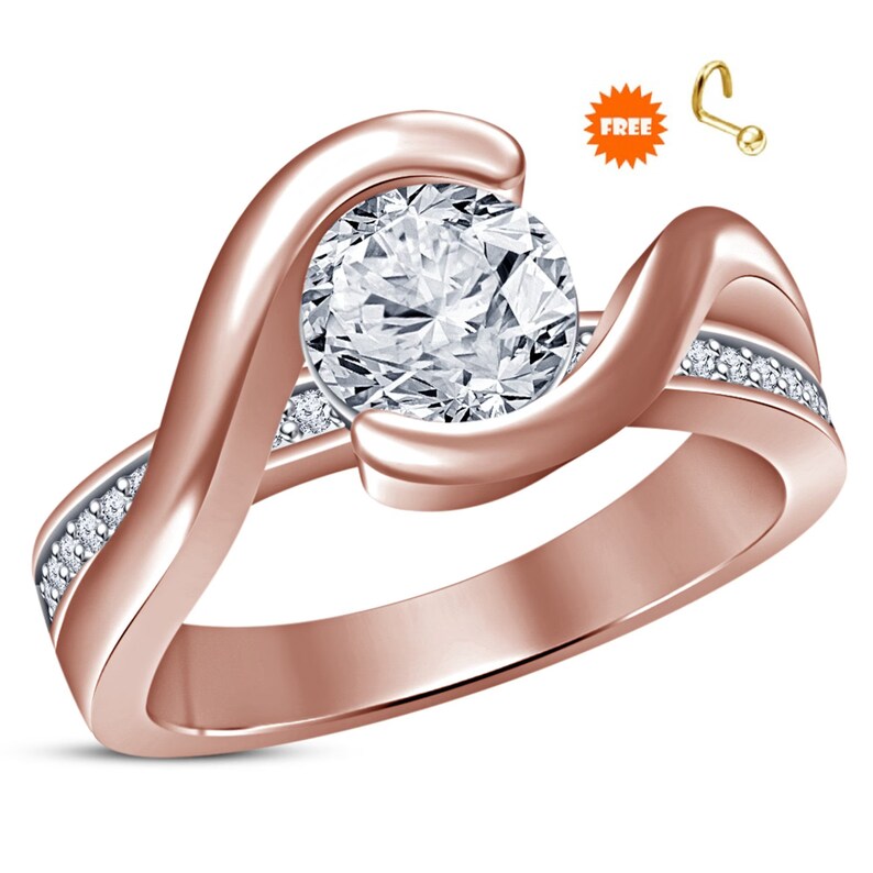 14k Rose Gold Finish Beautiful Round Cut Diamond Engagement Ring For Women Bridal Ring Set 925 Sterling Silver With Free Gift