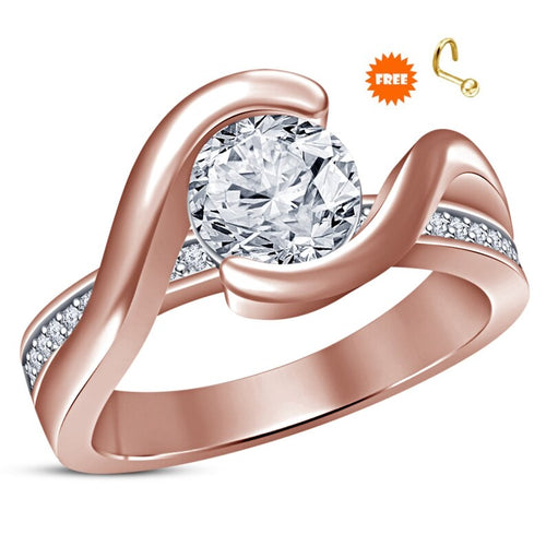 14k Rose Gold Finish Beautiful Round Cut Diamond Engagement Ring For Women Bridal Ring Set 925 Sterling Silver With Free Gift