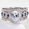 3 Pcs Latest trendy Ring Designs, 14K White Gold Finish Sapphire Diamond Engagement Ring Set For Women, Bridal Jewelry Wedding Band Ring