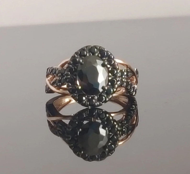 Women's Latest Fashion Ring Design/ 10K White Gold Finish Diamond Engagement Wedding Unique Ring/ Black Diamond Oval Cut 925 Sterling Silver