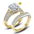 Brilliant Round Cut Diamond Engagement Ring Women Moissanite Wedding Band Ring, 925 Sterling Sliver Bridal Ring Set, 14K Yellow Gold Finish