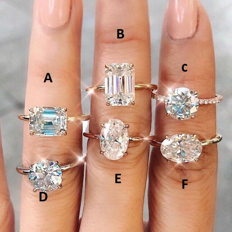 14K Yellow Gold Finish Emerald Cut Engagement Diamond Ring Women Moissanite Wedding Band Ring Set 925 Sterling Sliver, Best Gift For Bridal