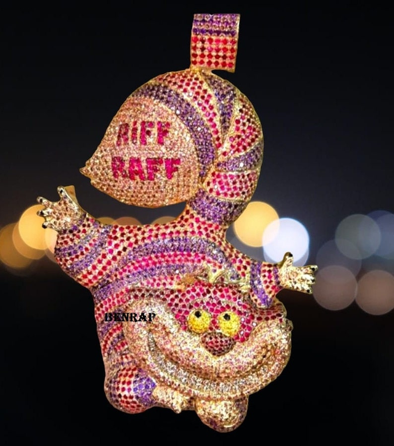 Hip Hop Pendant — Riff Raff Cartoon Pendant, Yellow Gold Finish, 925 Sterling Silver