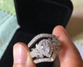 Bridal Ring Set — Pear Halo Moissanite, White Gold Finish, 925 Sterling Silver (2-Piece)