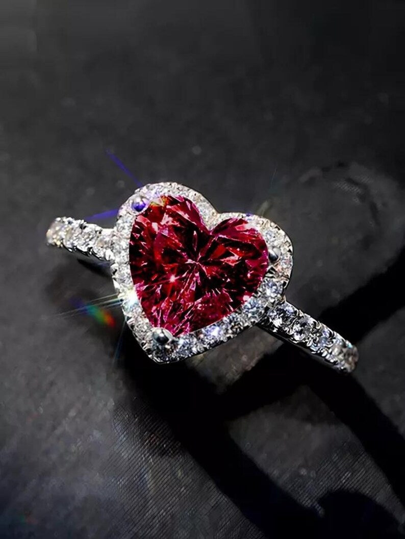 Women's Heart Shape multi Color Diamond Wedding Ring, 925 Silver Engagement Bridal Ring Set, Birthstone Promise Ring, Best Propose Ring