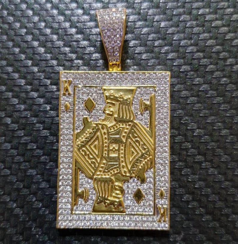 Hip Hop Pendant — King Card Poker Pendant, Yellow Gold Finish, 925 Sterling Silver