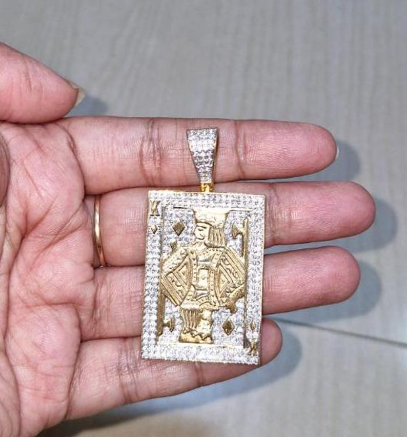 Hip Hop Pendant — King Card Poker Pendant, Yellow Gold Finish, 925 Sterling Silver
