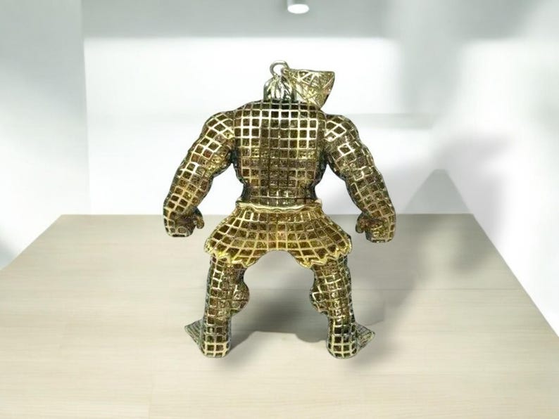 Hip Hop Pendant — Green Cartoon Hero, Yellow Gold Finish, 925 Sterling Silver