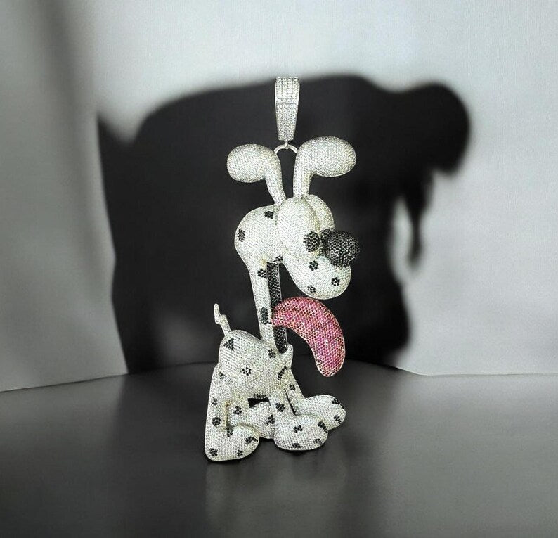 Hip Hop Pendant — Cartoon Dog Design, 925 Sterling Silver