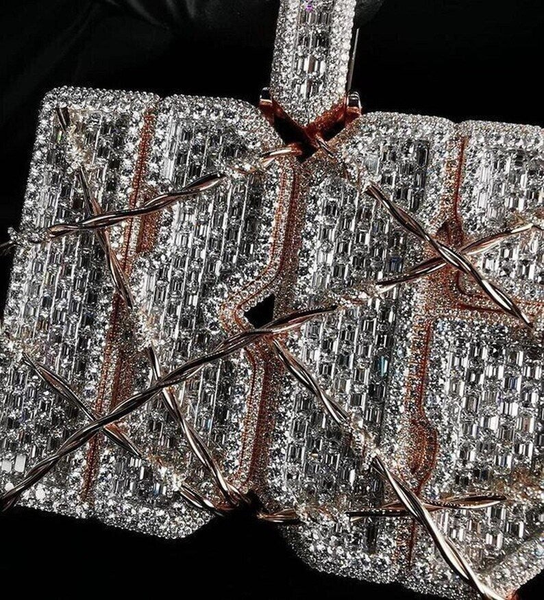 Hip Hop Pendant — Round Baguette Diamond Design, 925 Sterling Silver