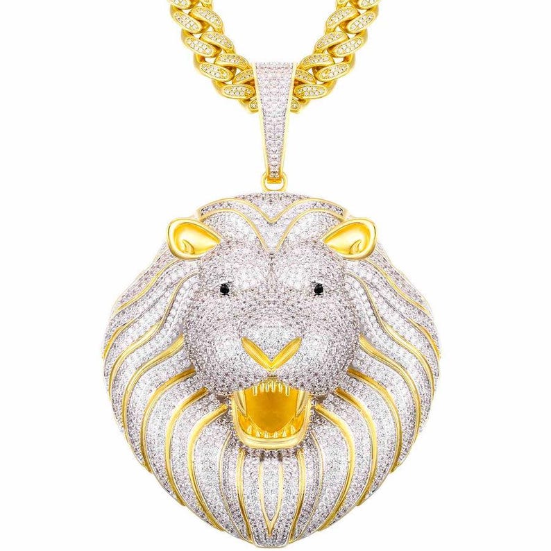 Hip Hop Pendant — Lion Head Pendant, Yellow Gold Finish, 925 Sterling Silver