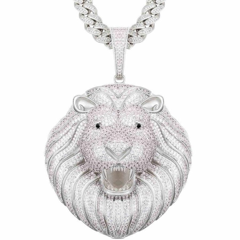 Hip Hop Pendant — Lion Head Pendant, Yellow Gold Finish, 925 Sterling Silver