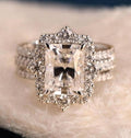 White Gold Plated Radiant Moissanite Engagement Ring Set, Enhancer Wedding Band Set, Bridal Set, Anniversary/ Birthday Gift for Woman