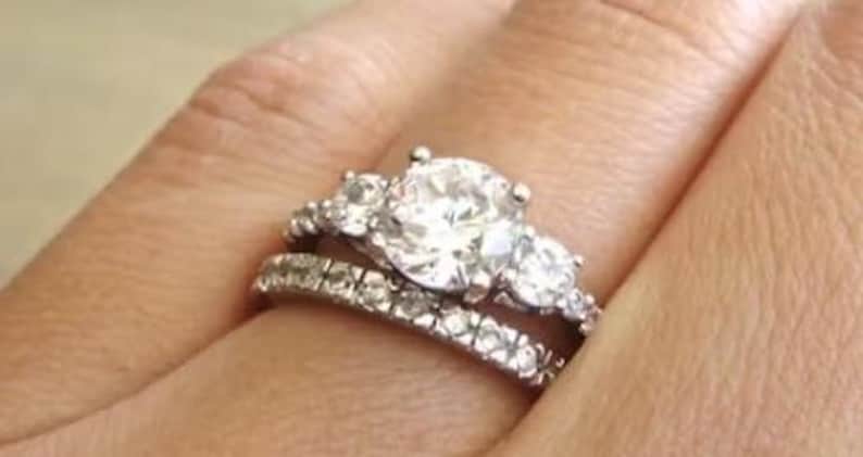 Bridal Ring Set — Round Cut Moissanite Promise Ring, White Gold Finish, 925 Sterling Silver (2-Piece)