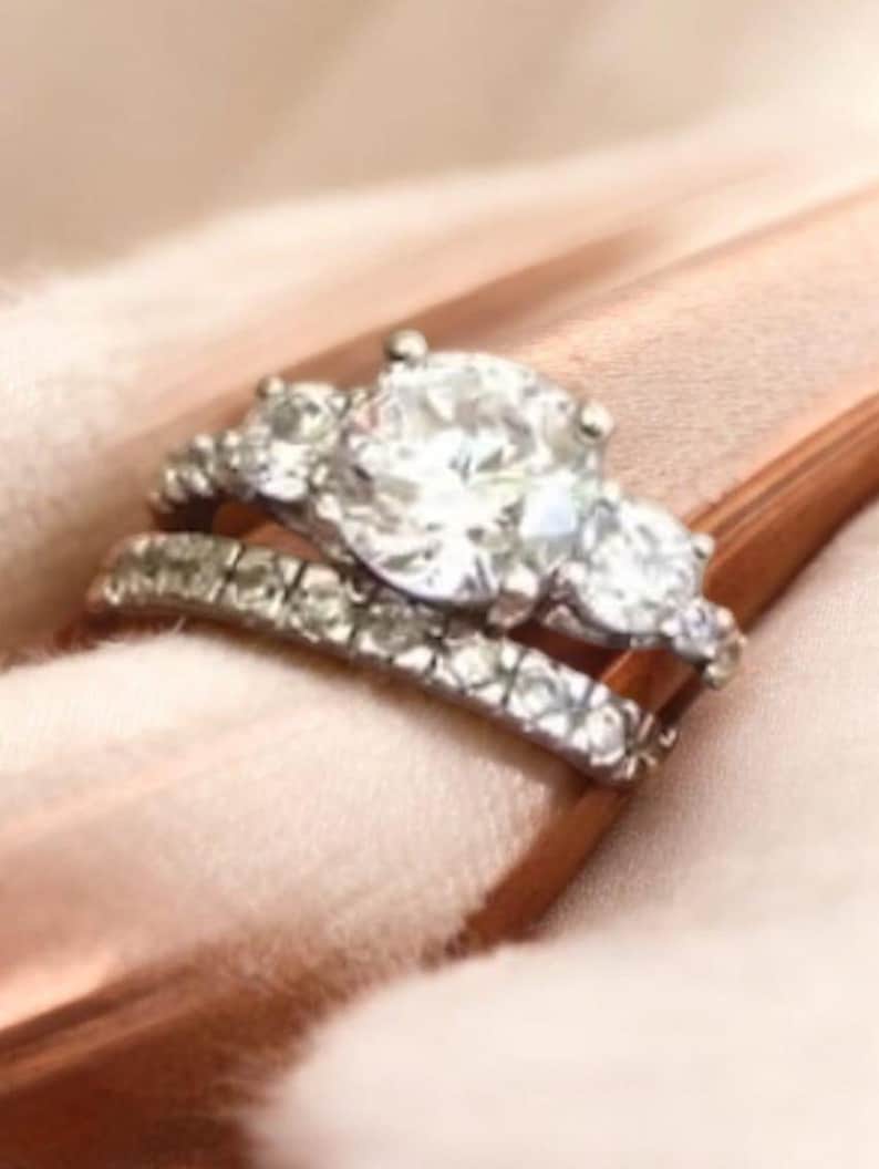 Bridal Ring Set — Round Cut Moissanite Promise Ring, White Gold Finish, 925 Sterling Silver (2-Piece)