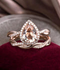 Bridal Ring Set — Teardrop Morganite Pear Shape Twisted, Rose Gold Finish, 925 Sterling Silver (2-Piece)