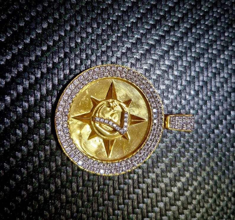 Hip Hop Pendant — Medallion Initial Design, 925 Sterling Silver