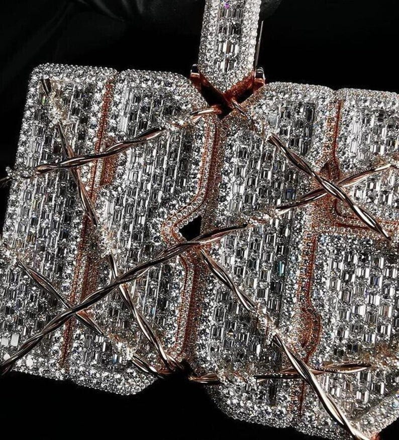 Hip Hop Pendant — Round Baguette Diamond Design, 925 Sterling Silver