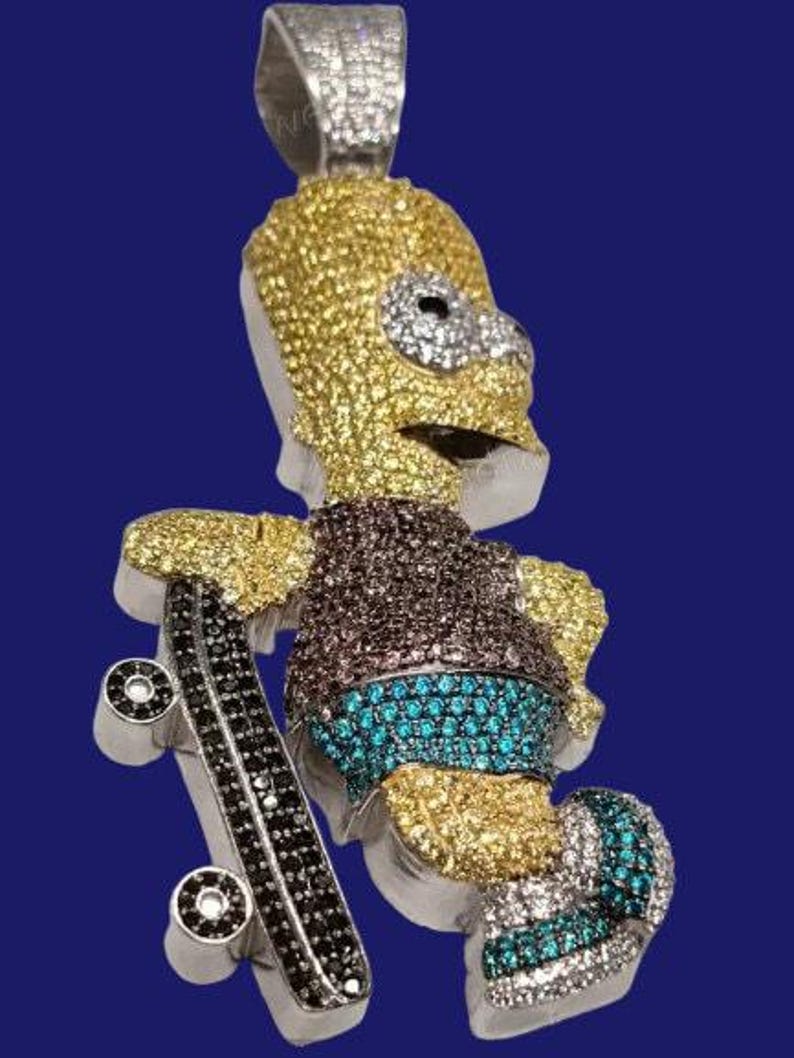 Hip Hop Pendant — Cartoon Skateboard Design, 925 Sterling Silver
