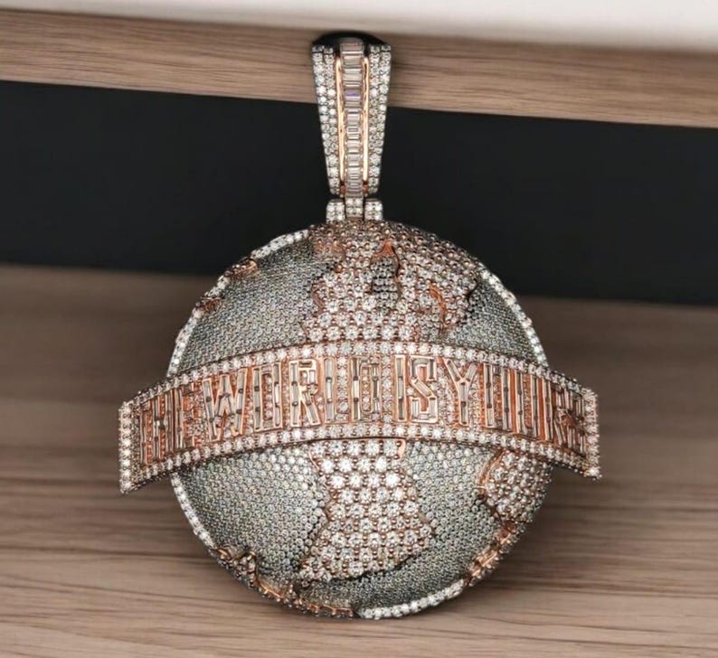 Hip Hop Pendant — "The World Is Yours" Chunky Pendant, Yellow Gold Finish, 925 Sterling Silver