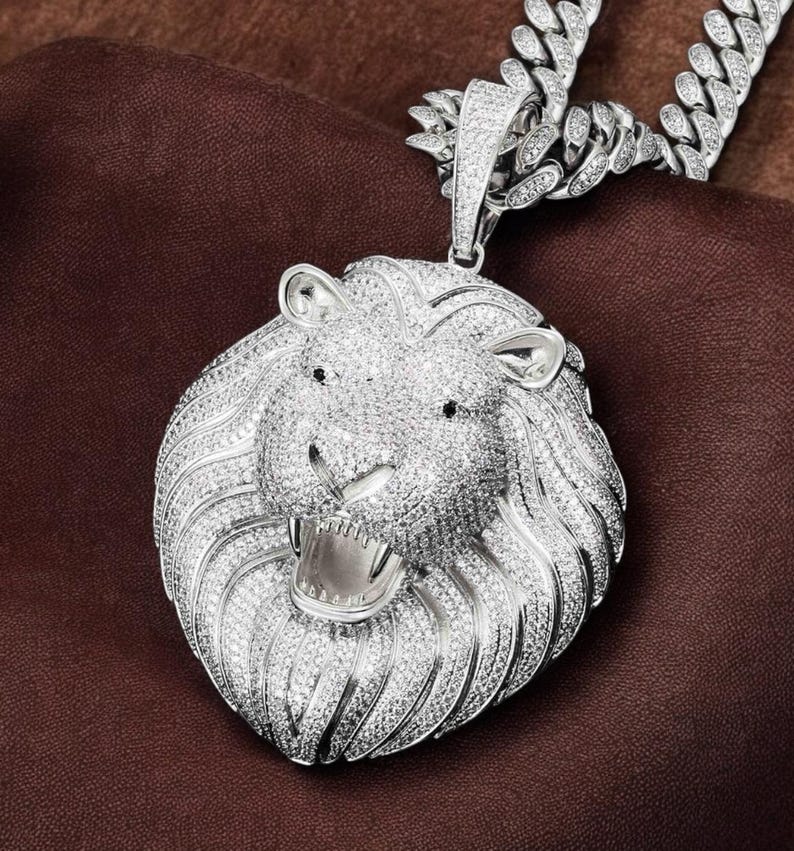 Hip Hop Pendant — Lion Head Pendant, Yellow Gold Finish, 925 Sterling Silver