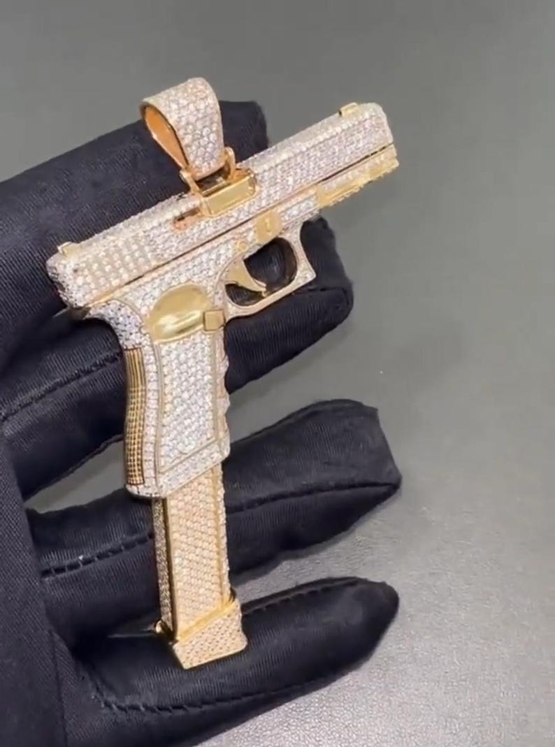 Hip Hop Pendant — Gun Rifle Design, 925 Sterling Silver