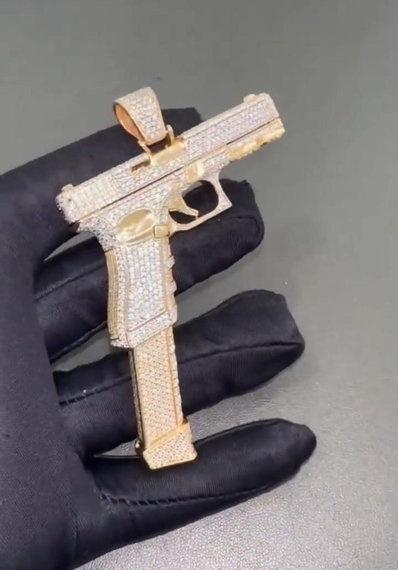 Hip Hop Pendant — Gun Rifle Design, 925 Sterling Silver