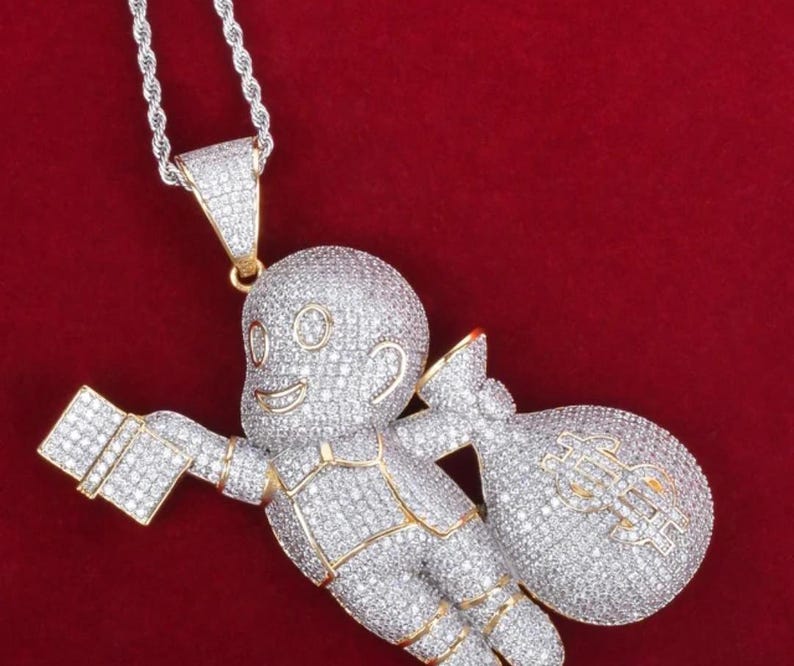 Hip Hop Pendant — Money Bag Boy Pendant, Yellow Gold Finish, 925 Sterling Silver