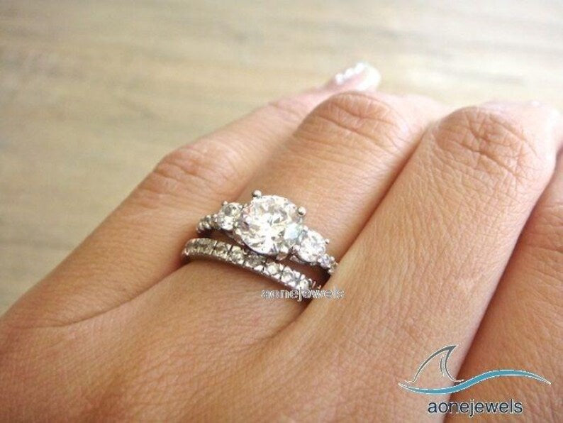 Bridal Ring Set — Round Cut Moissanite Promise Ring, White Gold Finish, 925 Sterling Silver (2-Piece)