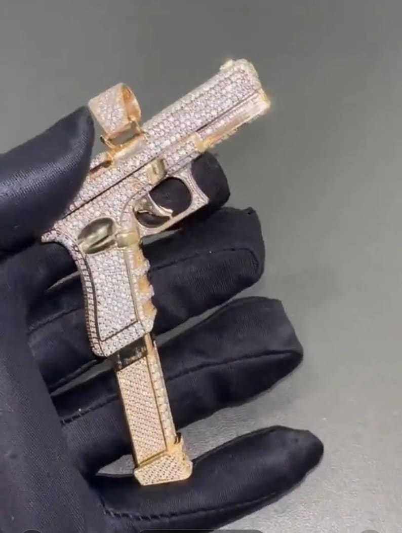 Hip Hop Pendant — Gun Rifle Design, 925 Sterling Silver