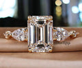 Vintage Emerald Cut Diamond Engagement Ring For Her, Women Moissanite Bridal Wedding Band Ring Set, 925 Sterling Sliver 14K Yello Gold Fn
