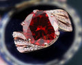 Unique Solitaire Luxury Ring, Round Cut Red Garnet Women's Wedding Ring, Best Ring For princess Theme, Rose Gold Finish Propose ring