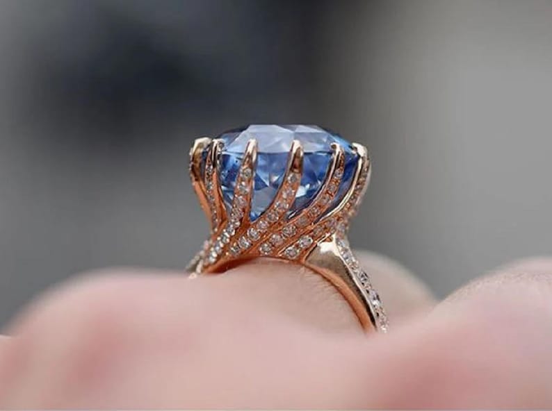 Bridal Ring Set — Round Cut Tanzanite, Rose Gold Finish, 925 Sterling Silver (2-Piece)
