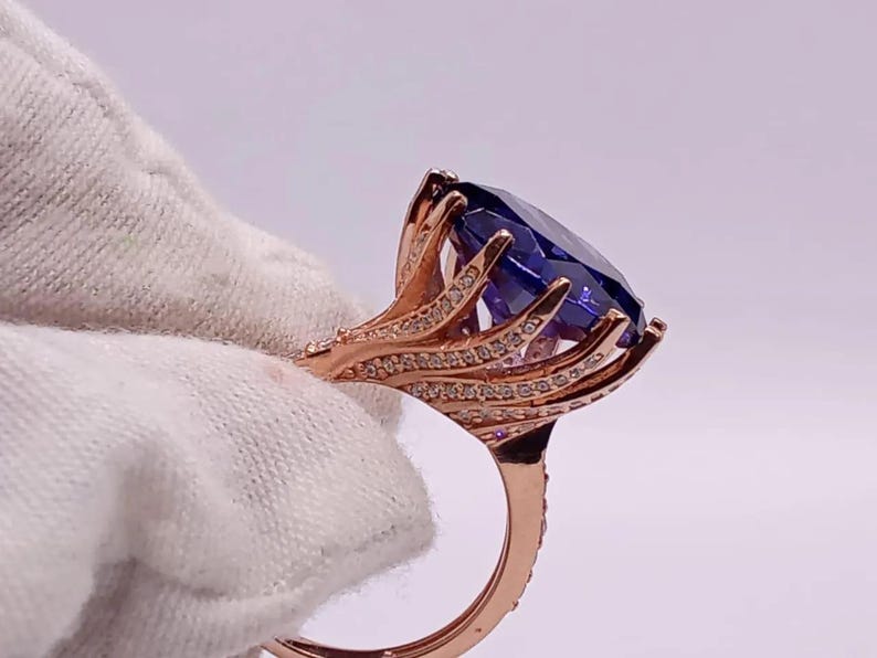 Bridal Ring Set — Round Cut Tanzanite, Rose Gold Finish, 925 Sterling Silver (2-Piece)