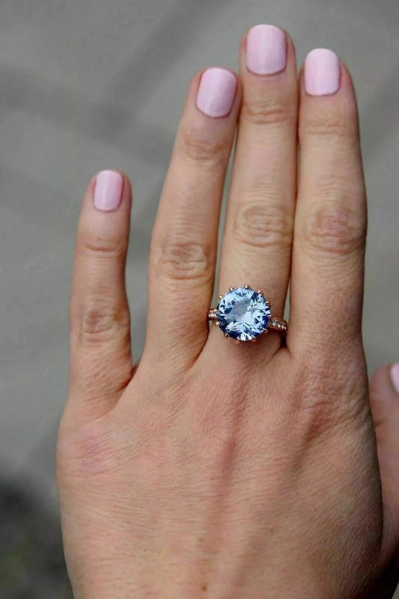 Bridal Ring Set — Round Cut Tanzanite, Rose Gold Finish, 925 Sterling Silver (2-Piece)