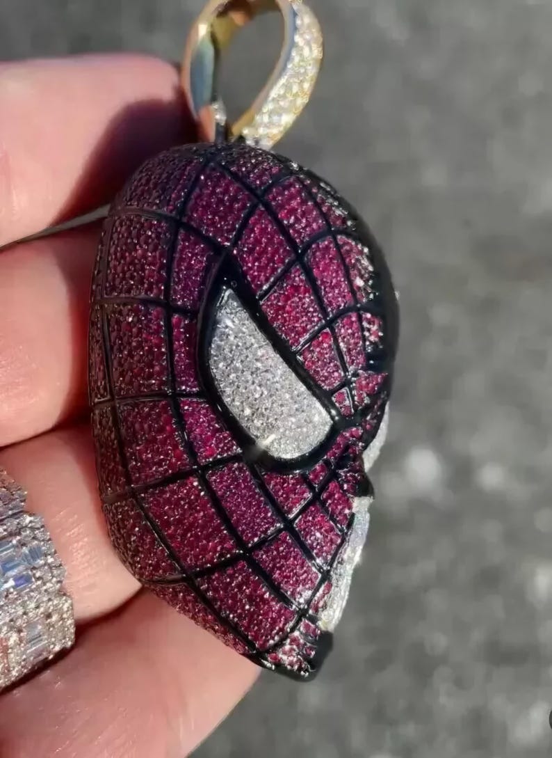 Hip Hop Pendant — Spider Man Mask Design, 925 Sterling Silver