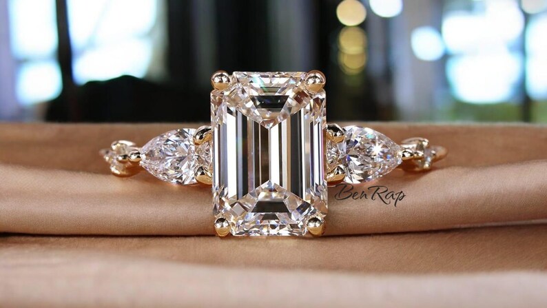 Bridal Ring Set — Vintage Emerald Cut Moissanite