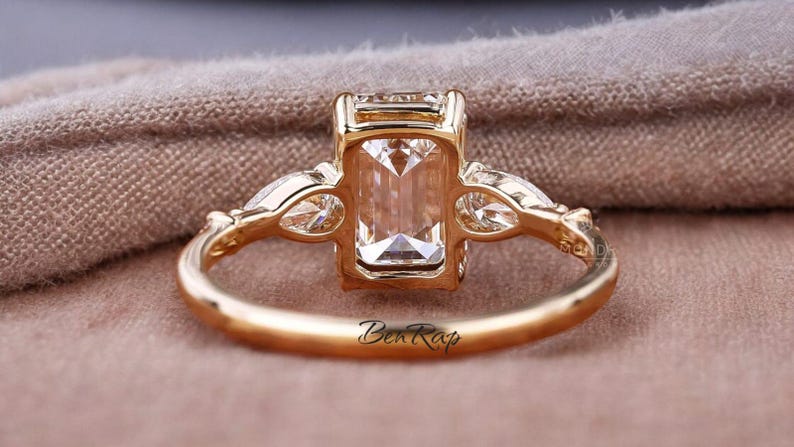 Bridal Ring Set — Vintage Emerald Cut Moissanite