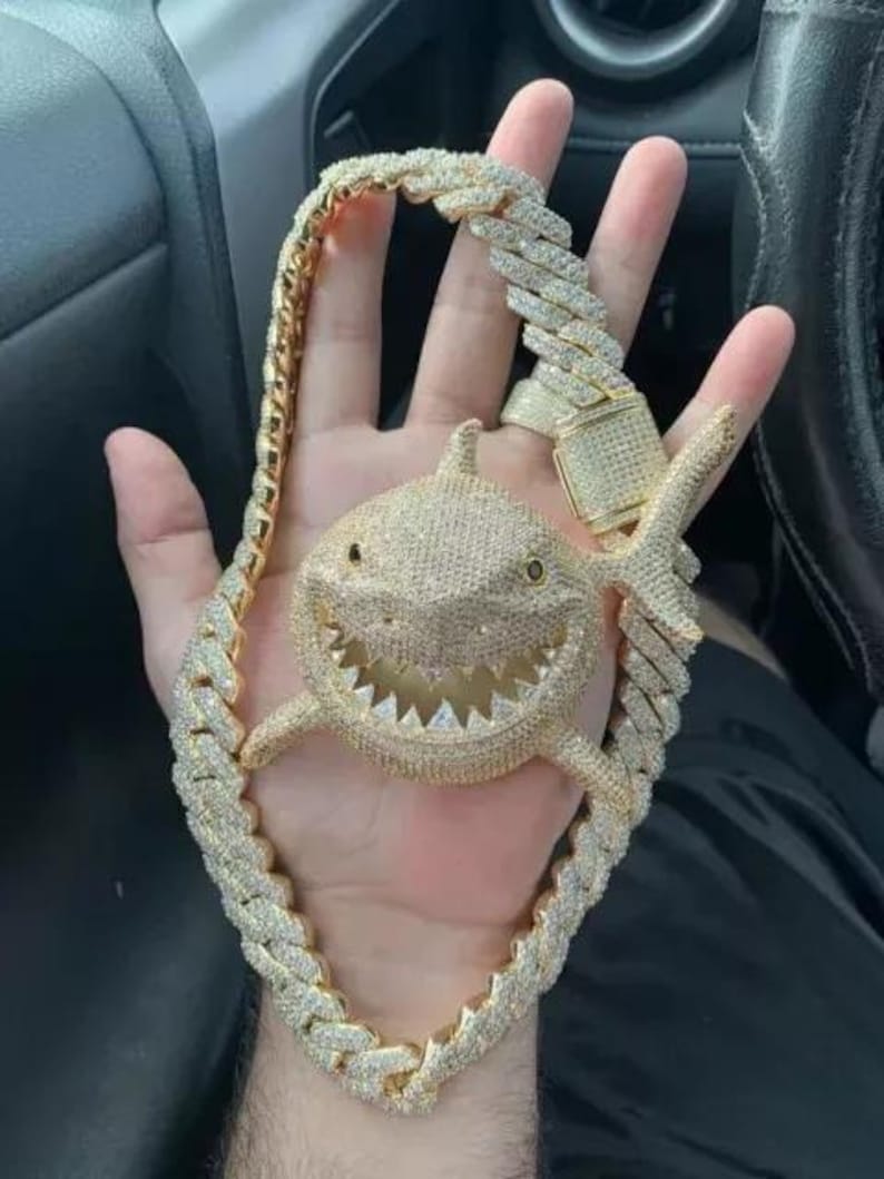Hip Hop Pendant — Iced Out Shark Design, 925 Sterling Silver